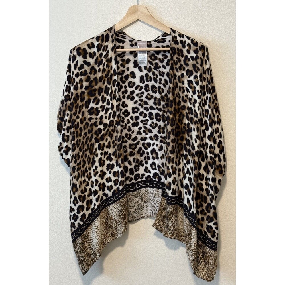 Chico’s Women’s One Size Leopard Print Fusion Ruana Poncho Lightweight Kimono